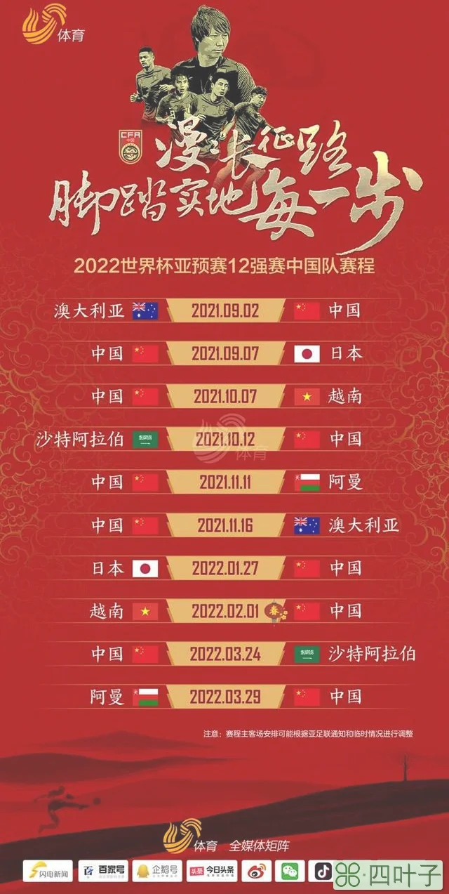 国足亚洲杯预选赛赛程（2022世界杯亚预赛12强赛中国队赛程表来了赶紧右键收藏）